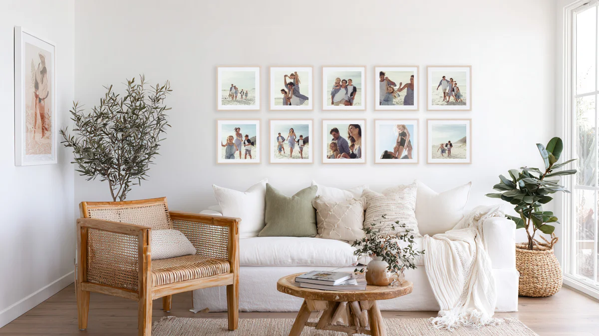 Grid of 10 Photo Gallery Wall - Oak